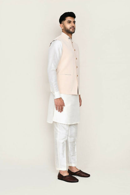 Joban Fashion White Colored Art Silk Fabric Kurta, Jacket With Straight Fit Pant
