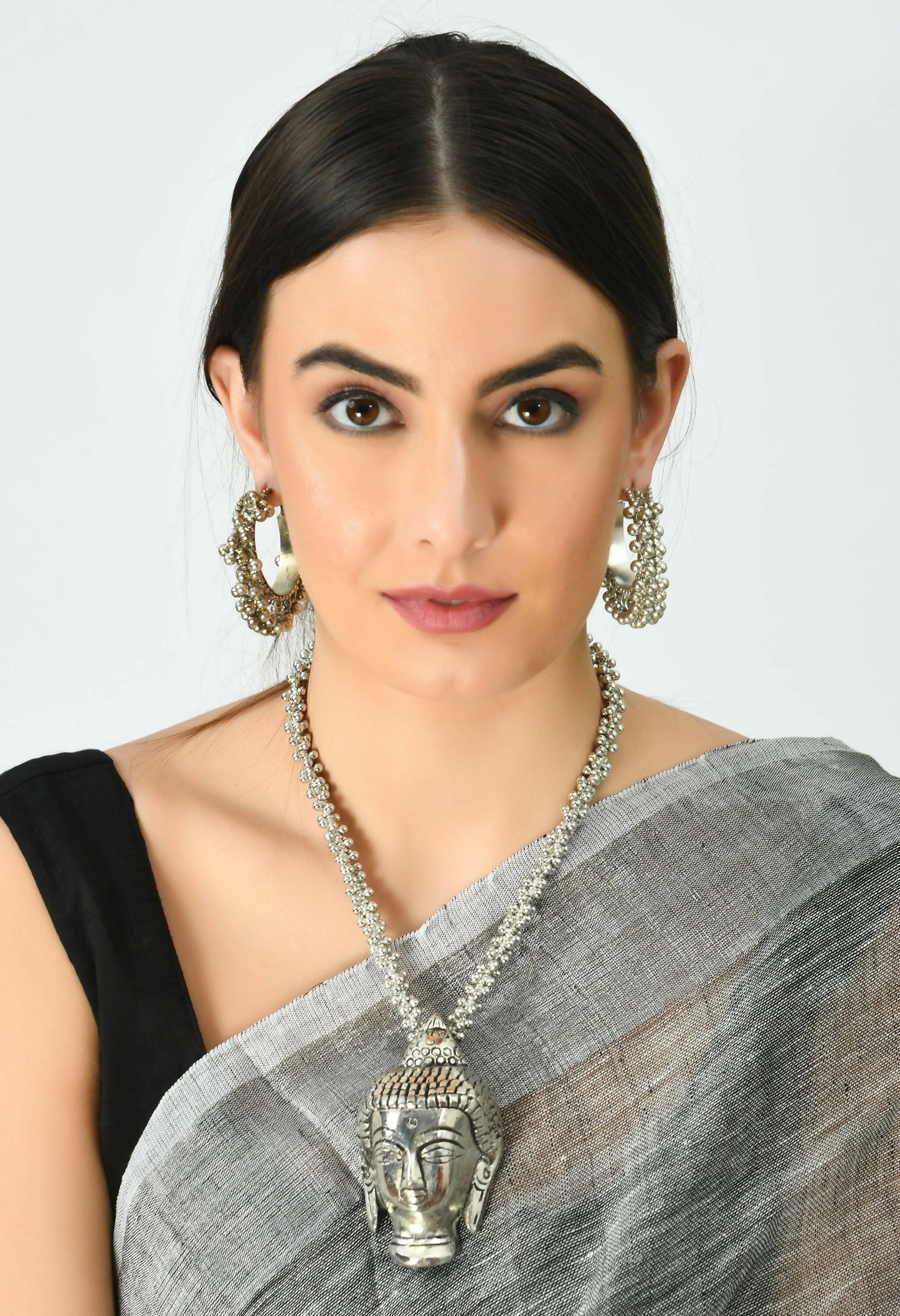 Mominos Fashion Johar Kamal Silver-Plated Brass Finish Budha Long Neckalce For Women