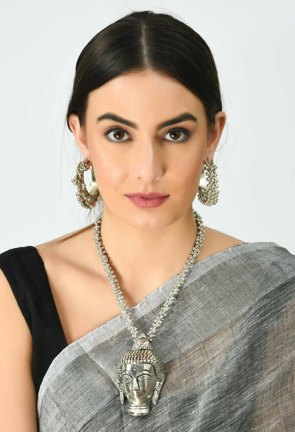 Mominos Fashion Johar Kamal Silver-Plated Brass Finish Budha Long Neckalce For Women