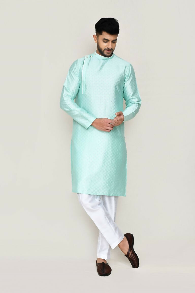 Joban Fashion Green Colored Jacquard Silk Fabric Kurta With Straight Fit Pant