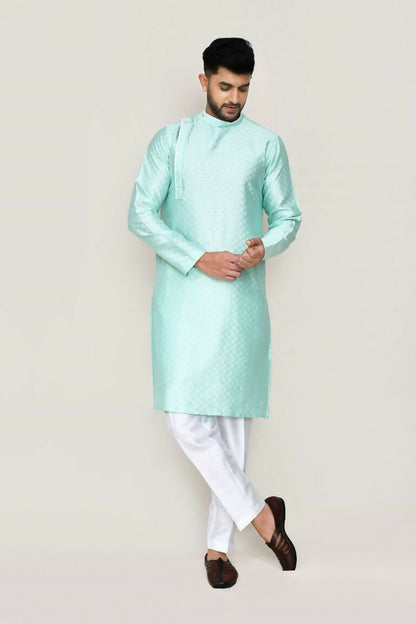 Joban Fashion Green Colored Jacquard Silk Fabric Kurta With Straight Fit Pant