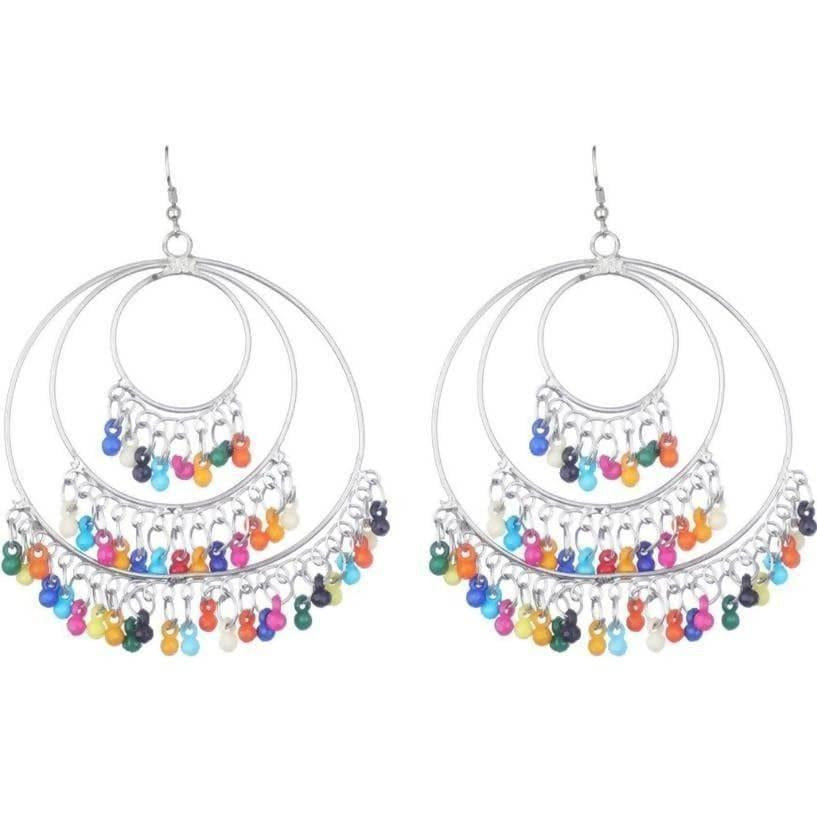 MS Fashion India Multi Color Silver Chandbali Alloy Multi Layer Earrings