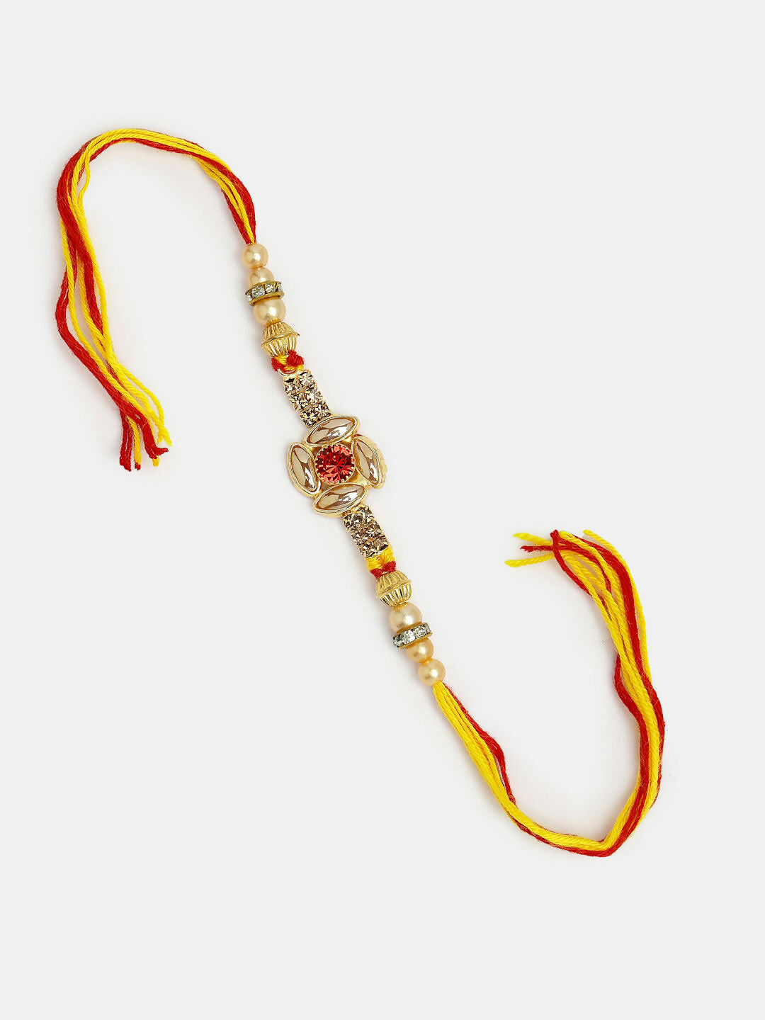 NVR Women & Men Set of 2 Red & Gold-Toned Stone-Studded Bhaiya Bhabhi Rakhi With Roli Chawal & Chocolate