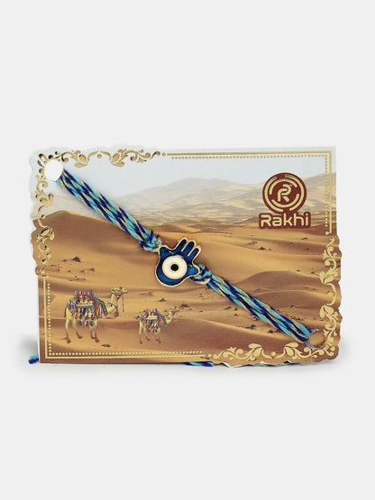 NVR Women & Men Set of 4 Blue Evil Eye Charm Rakhi With Roli Chawal