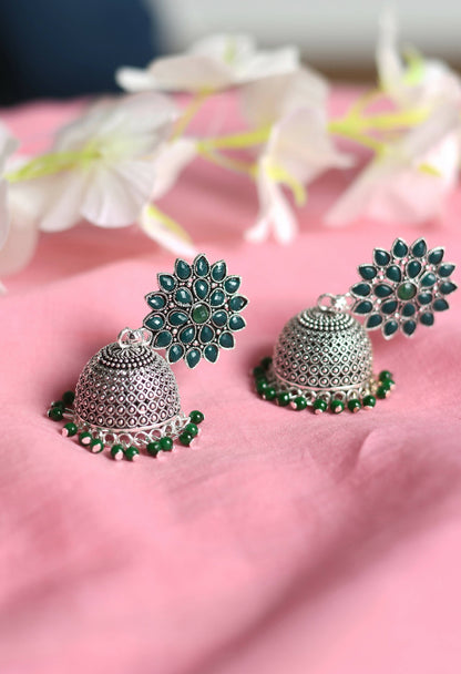 Mominos Fashion Joharkamal Kundan work Jhumka with Green Beads