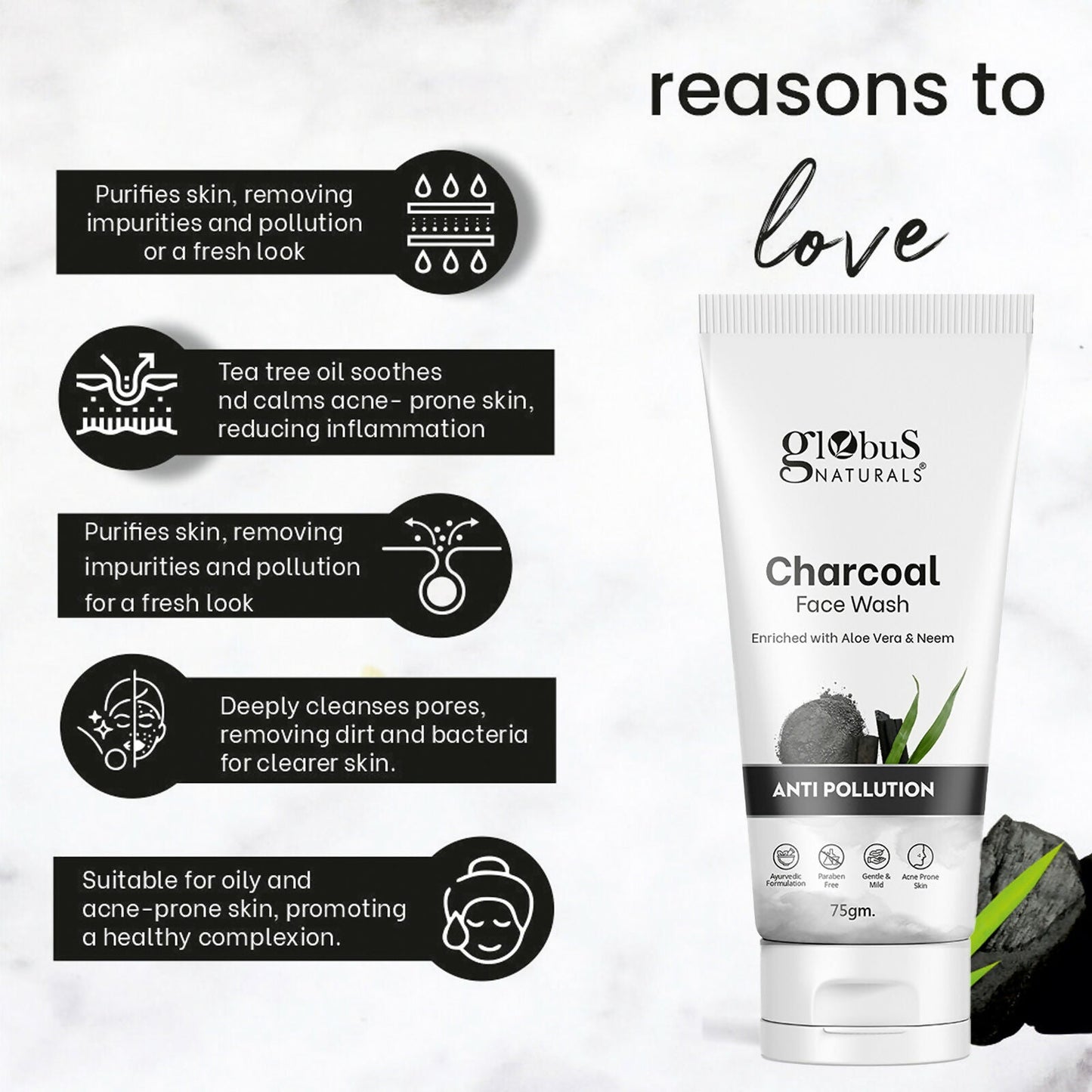 Globus Naturals Anti Pollution Charcoal Face Wash