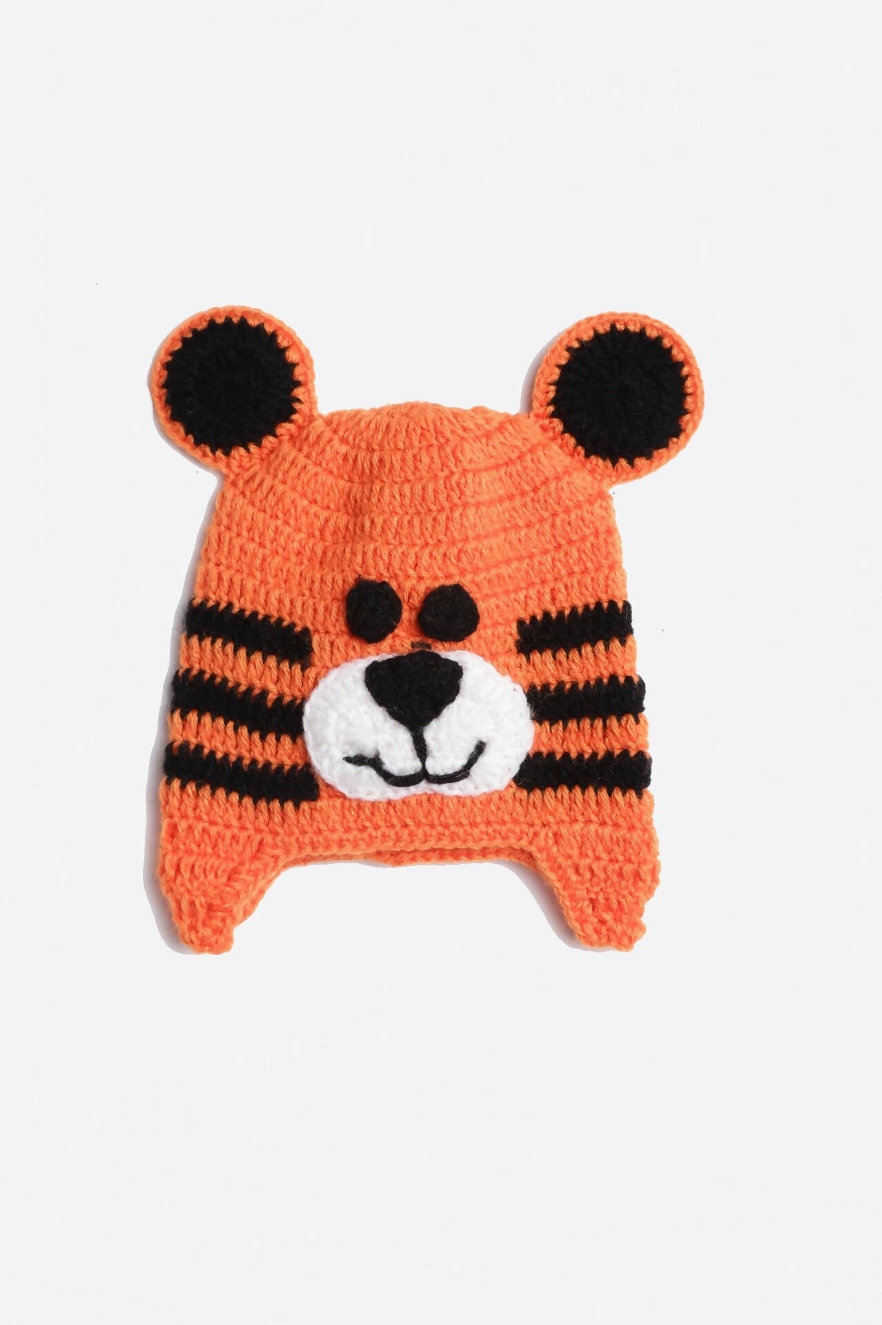 Chutput Kids Woollen Hand Knitted Tiger Face Detailed Cap - Orange