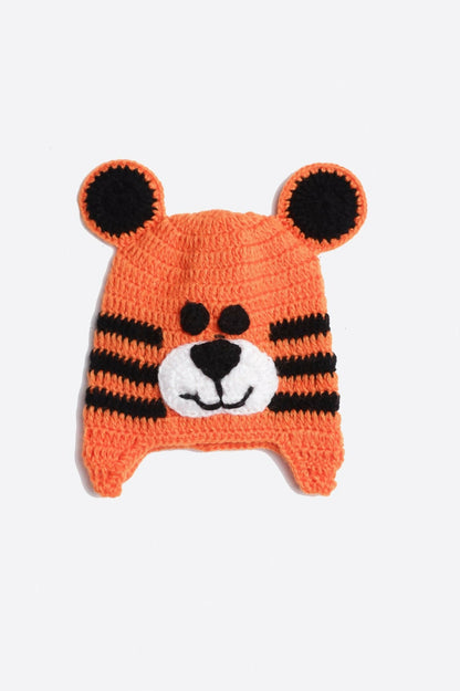 Chutput Kids Woollen Hand Knitted Tiger Face Detailed Cap - Orange