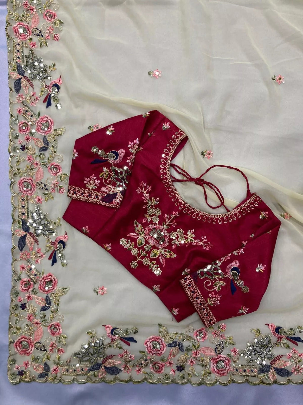 Georgette With Embroidery Work  Designer Saree & Blouse