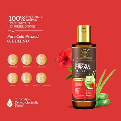 Khadi Natural Hibiscus & Aloe Vera Hair Oil Oil for Frizzy Hair Silicone & Mineral Oil Free Suitable for All Hair Types Powered Botanics