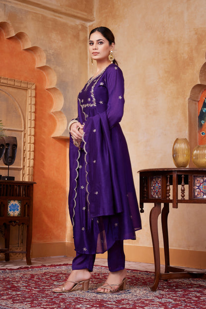 Anaita Purple Anarkali Readymade Suit with Embroidery Work