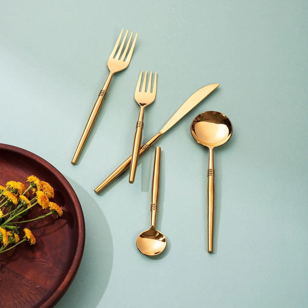 Nestroots Ringed Elegance Set of 5 Cutlery with Stylish Handles