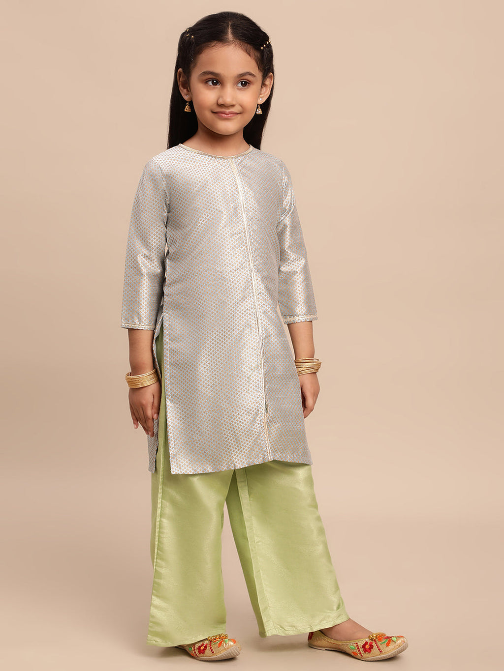 Ahalyaa Gold Poly Silk Straight Kurta Sets