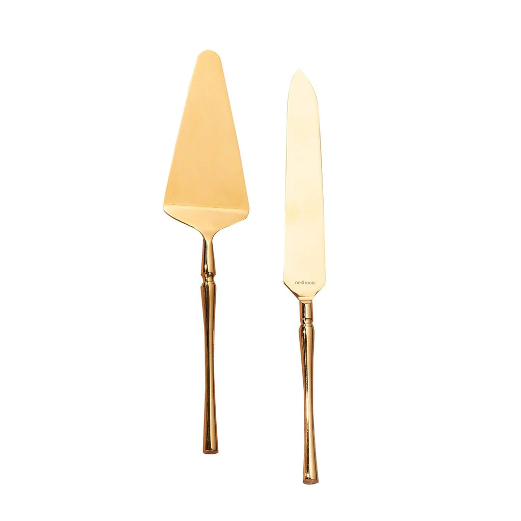 Nestroots Sculpted Elegance Set of 2 Cake Servers with Curvy Handles