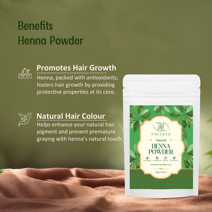 Velleja Herbal Henna Powder for Natural Hair Colour | Enriched with Amla, Bhringraj & Shikakai