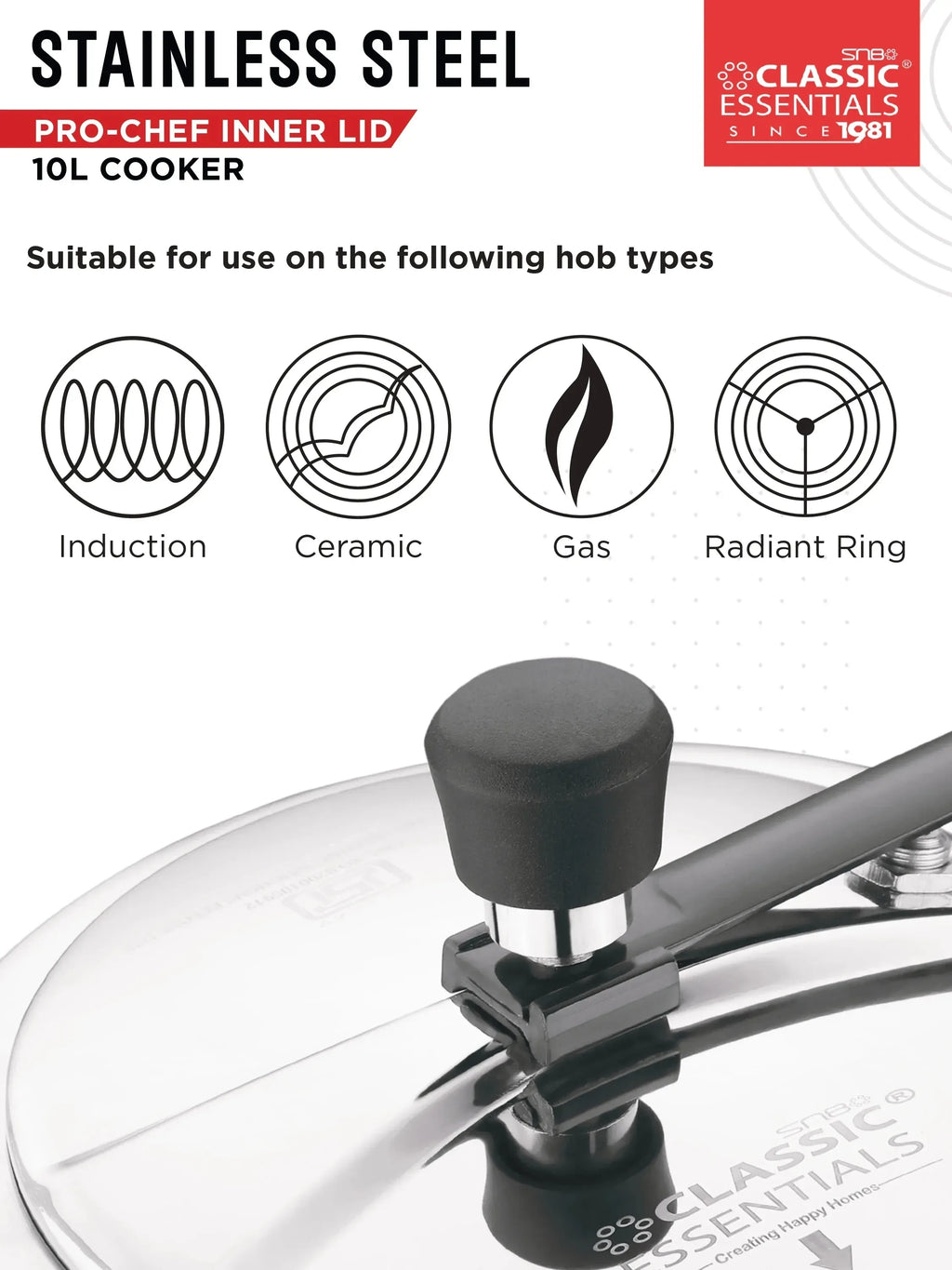 Classic Essentials Pro Chef Stainless Steel Pressure Straight Cooker Induction Base