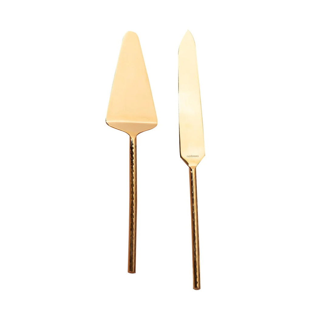 Nestroots Round Elegance Set of 2 Cake Servers with Hammered Handles