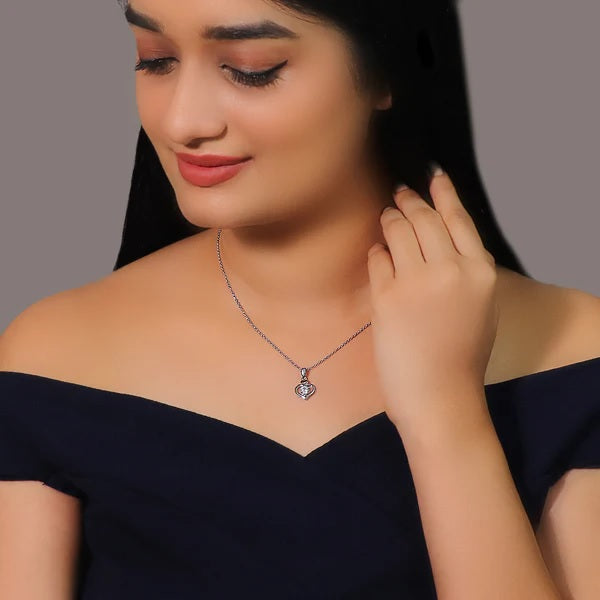 Silver Zircon Dual Heart Pendant with Link Chain
