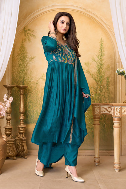 Anaita Teal Anarkali Readymade Suit with Embroidery Work