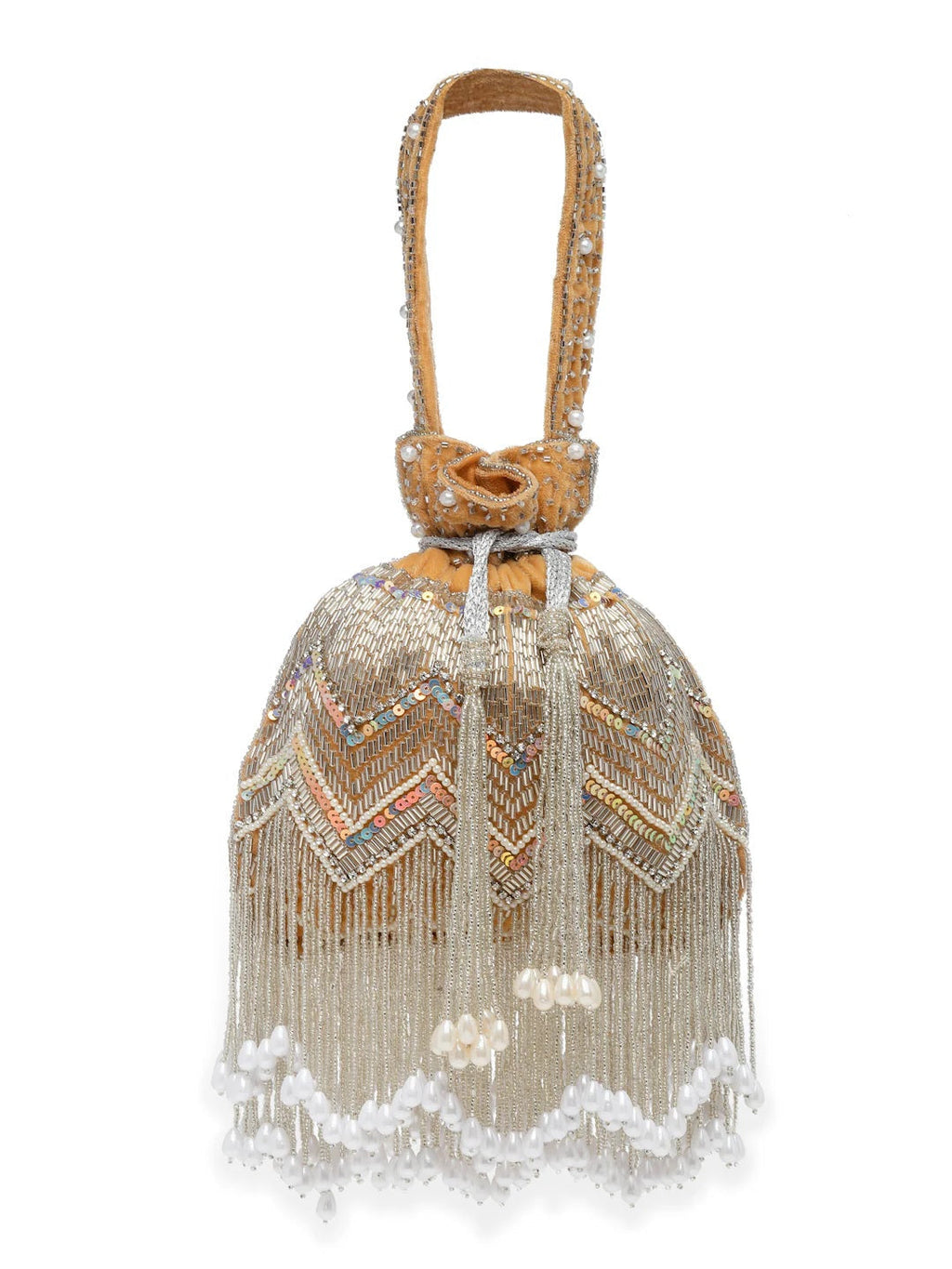 Droop Chevron Embellished Velvet Potli Bag