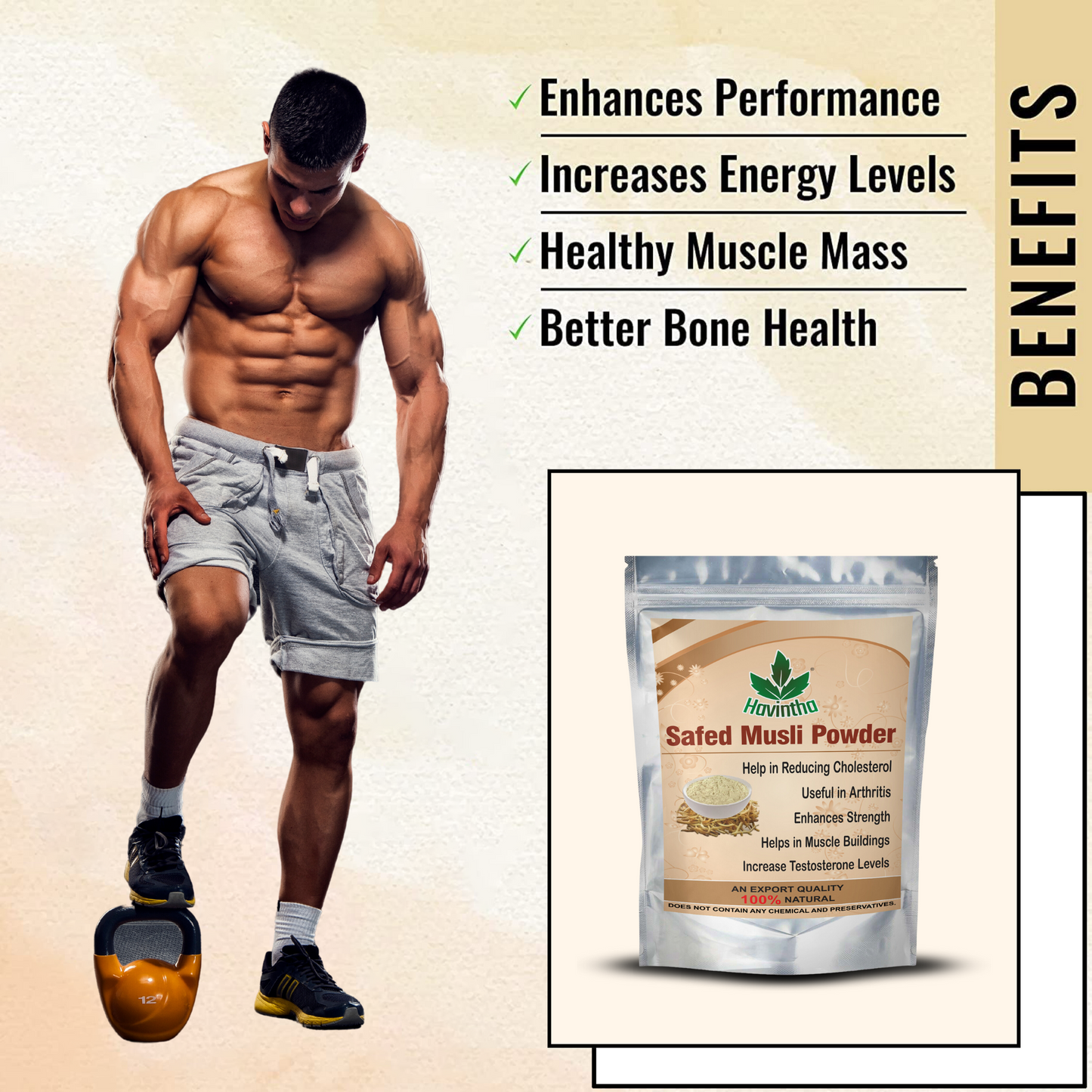 Havintha Natural Safed Musli Powder for Increasing Body Strength - 100 gms
