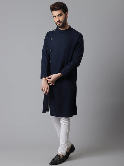 Indian Clothing Even Apparels Blue Sherwani Kurta With Asymetrical Cut