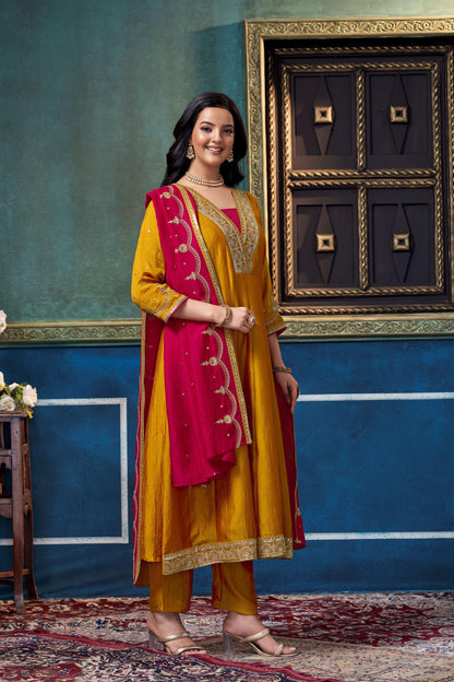 Anaita Yellow Anarkali Readymade Suit with Embroidery Work