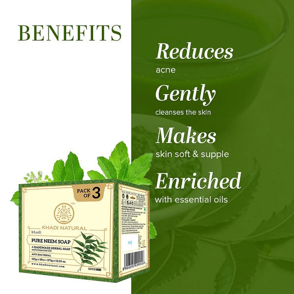 Khadi Natural Pure Neem Soap, 125g (Pack of 3)