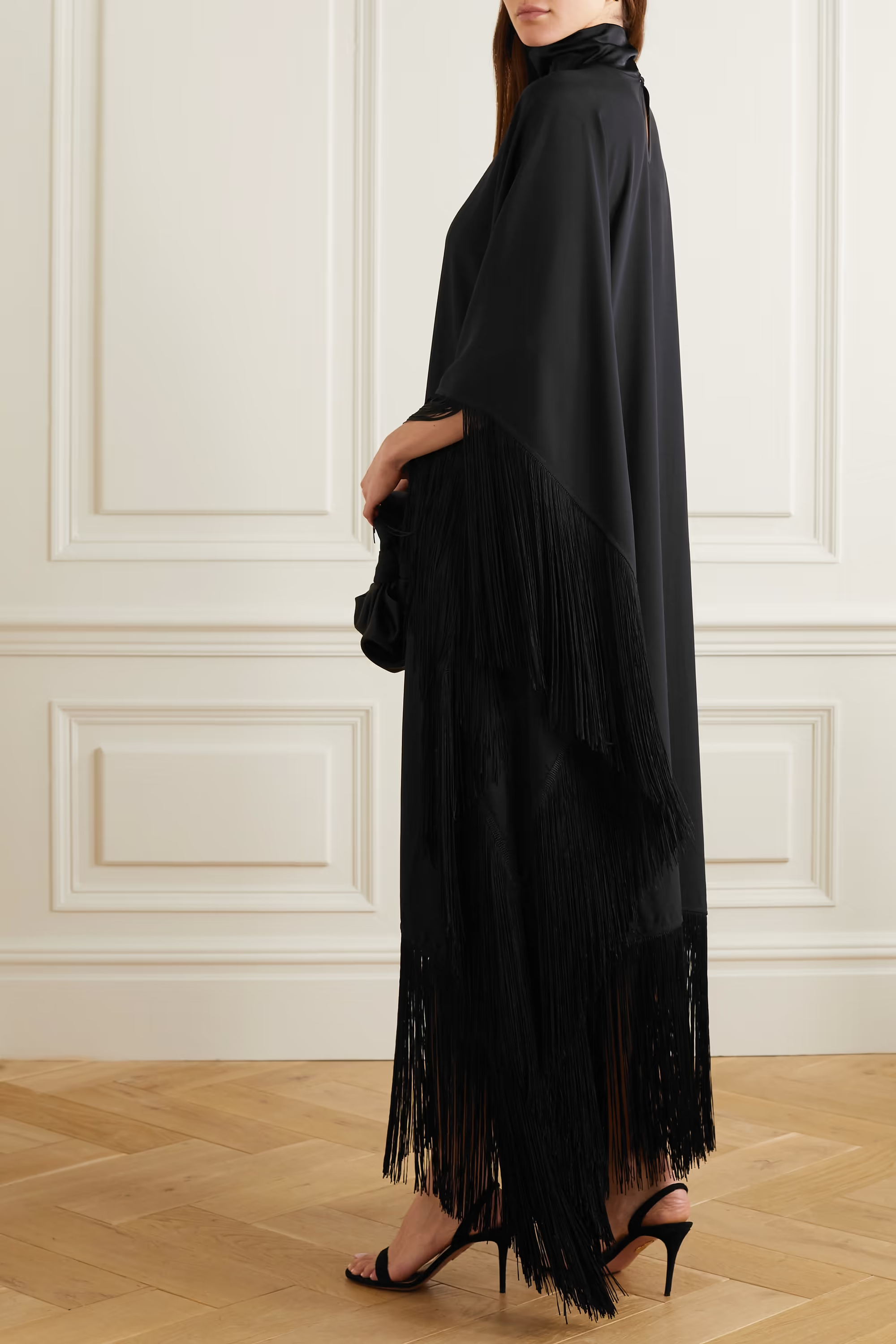 Black Plain Korean Silk Kaftan, Caftan For Women's