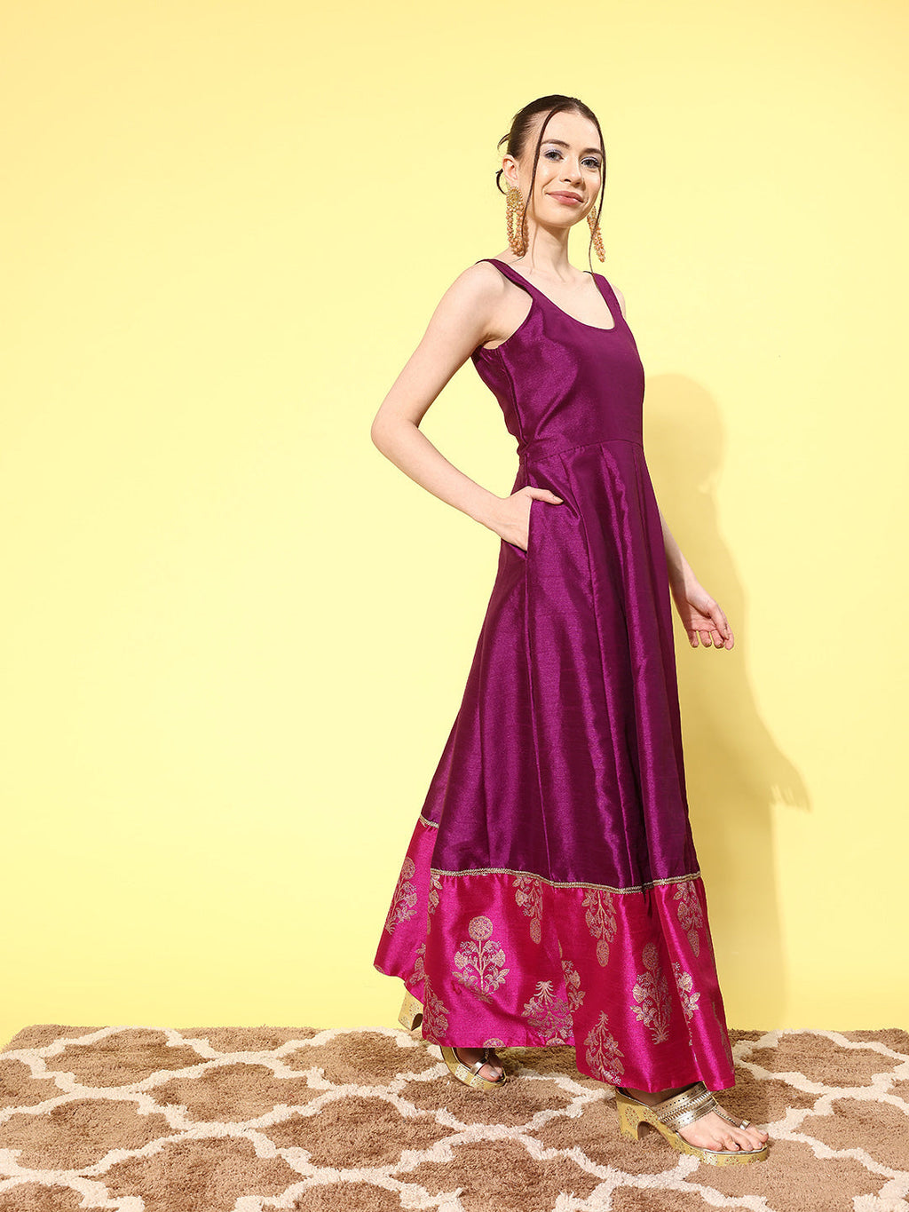 Ahalyaa Ethnic Motifs Printed Maxi Dress