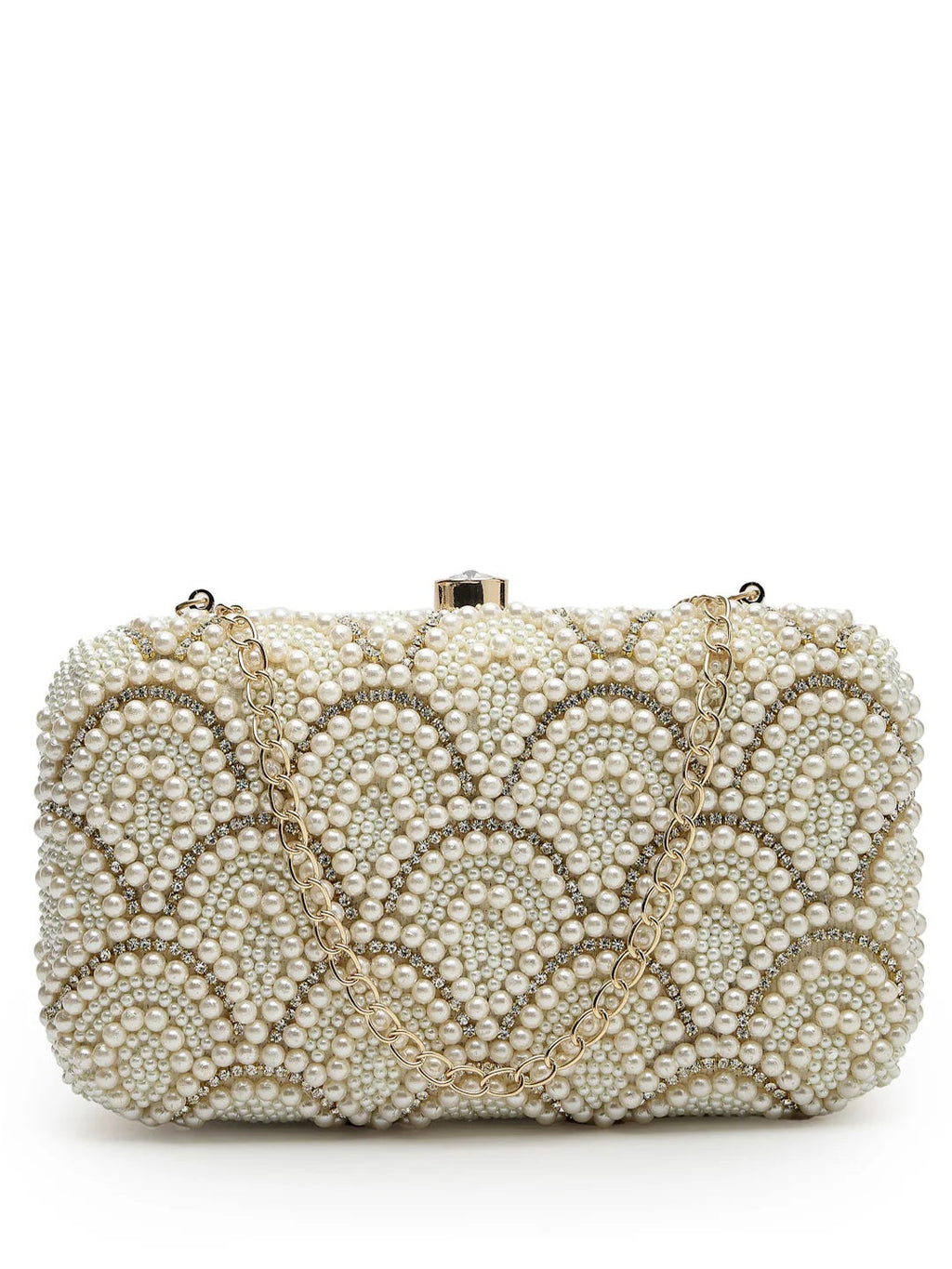 Pearl Embellished Corduroy Clutch