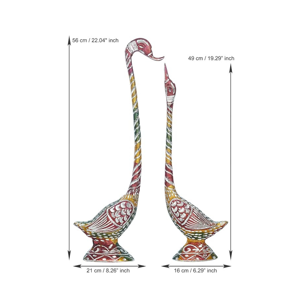 Ecraftindia Colorful Metal Handcrafted Kissing Swan Couple Statues Swan Showpieces Love Bird Figurines