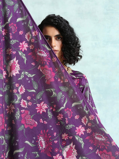 trueBrowns Wine Printed Velvet Shawl