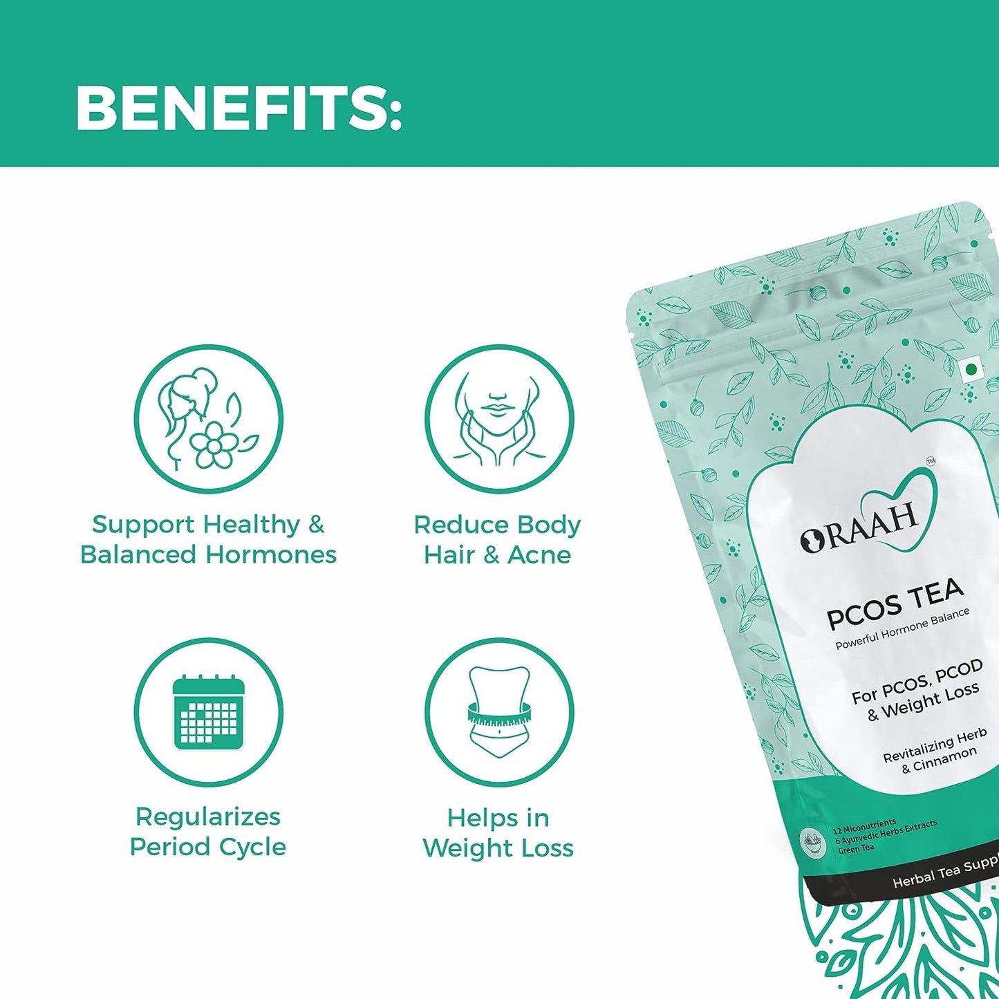 Oraah PCOS PCOD Herbal Tea - Spearmint Flavour - 50 gm - Pouch