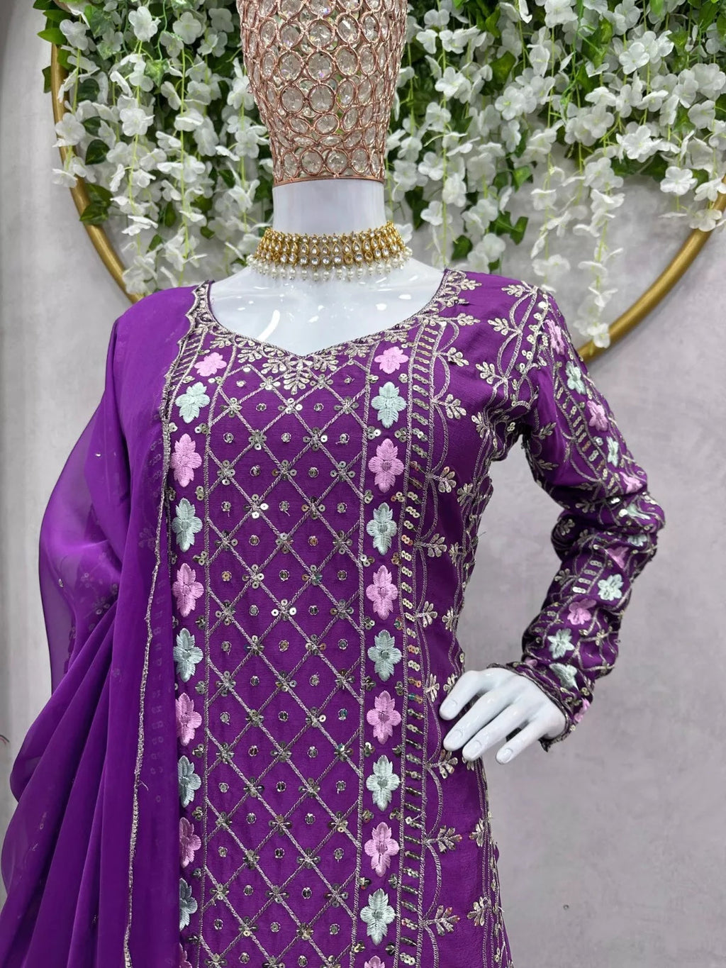 Chinon Silk & Sequence Work Salwar Kameez Dupatta