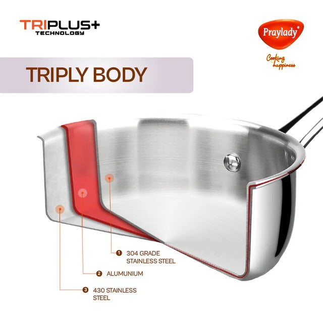 PrayLady Triply Stainless Steel Pressure Cooker Combo 1.5L+2L+3L (2L & 3L with Common Lid) Outer Lid