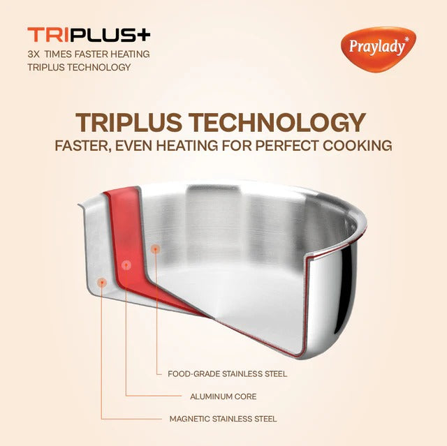 PrayLady Triplus Triply SS Multi Kadai 5 Plates (2 Idli+2 Mini Idli+1 Steamer) Induction Gas