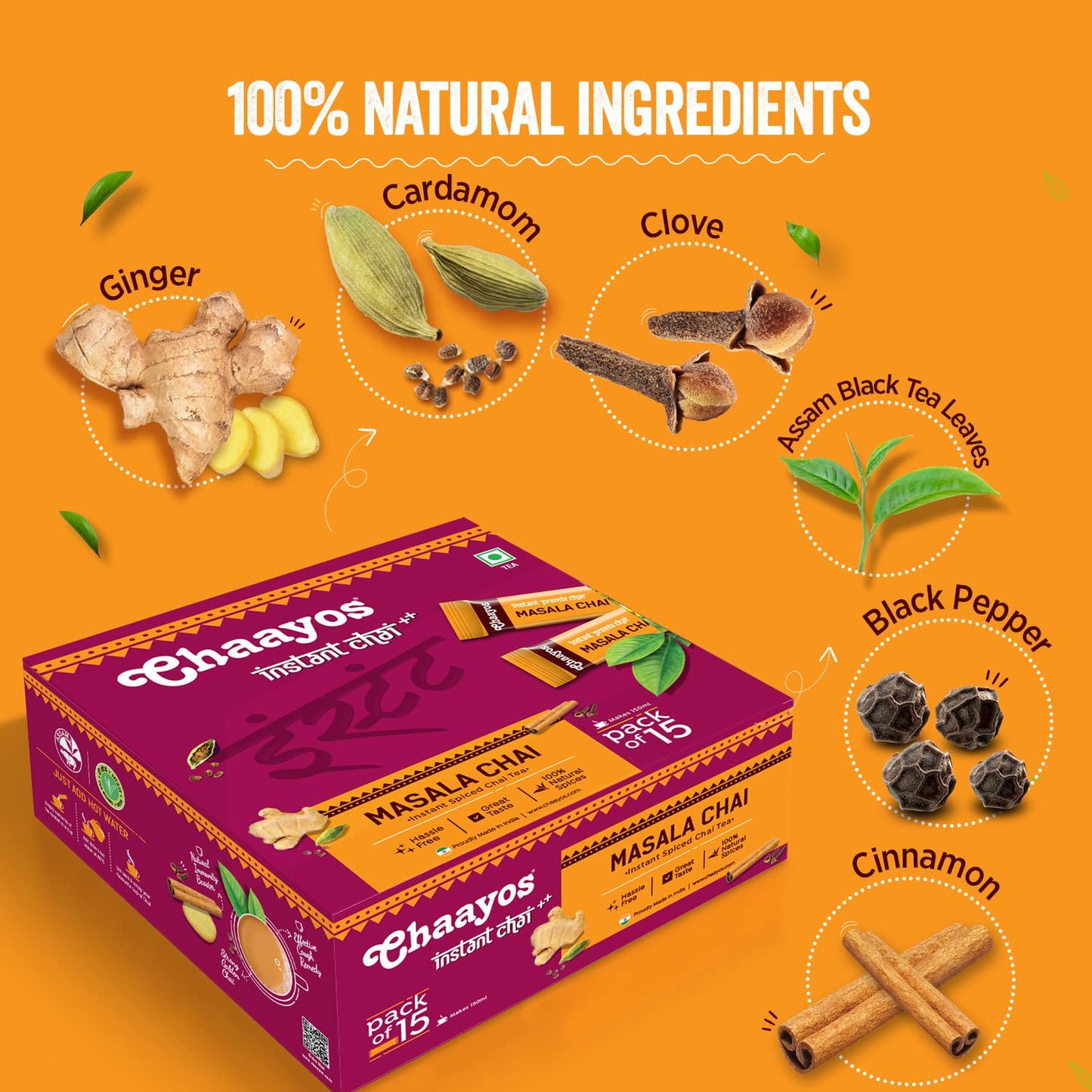 Chaayos Instant Tea Premix Masala Chai Sachets - 30 Sachets