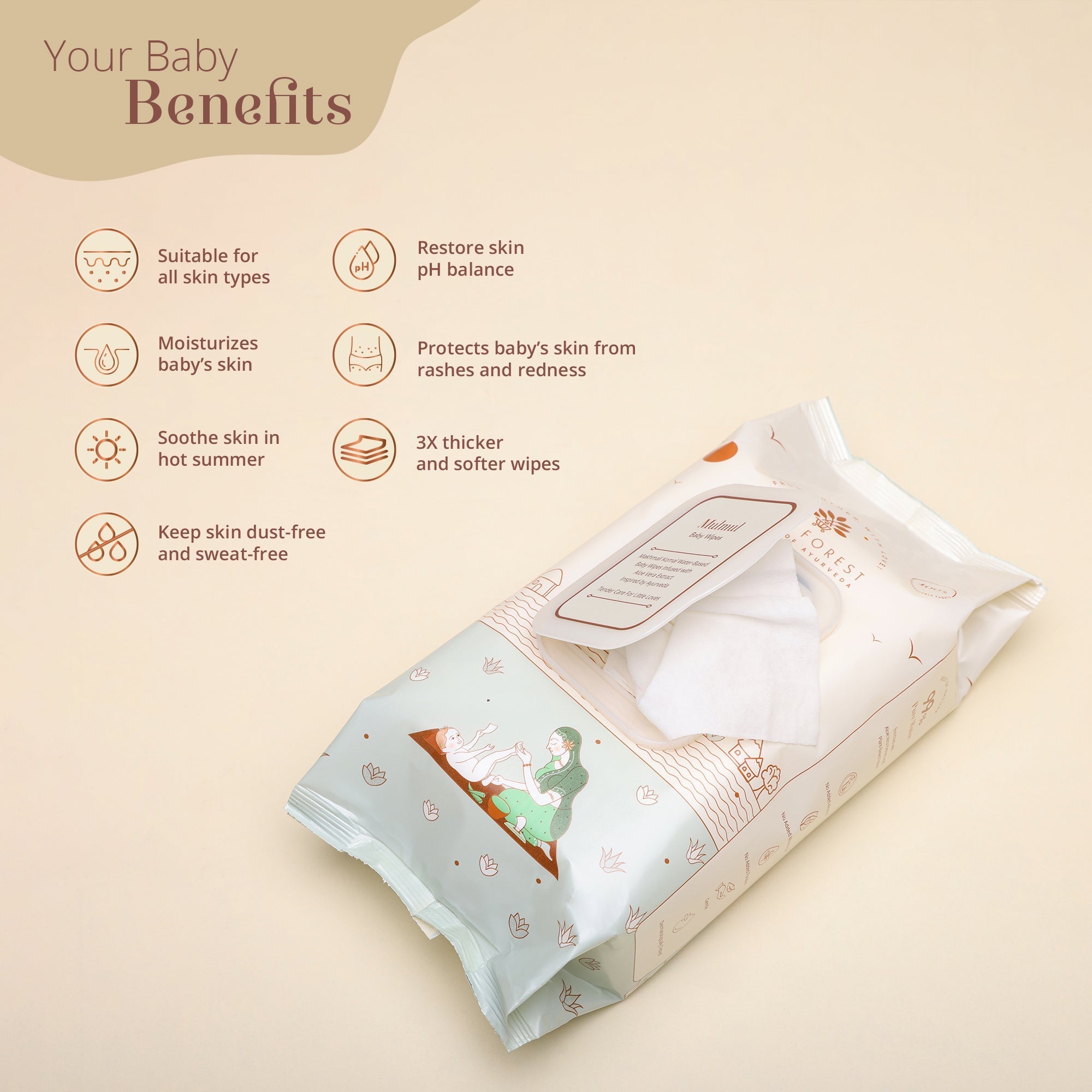 Baby Forest Mulmul Baby Wipes - 72 Wipes