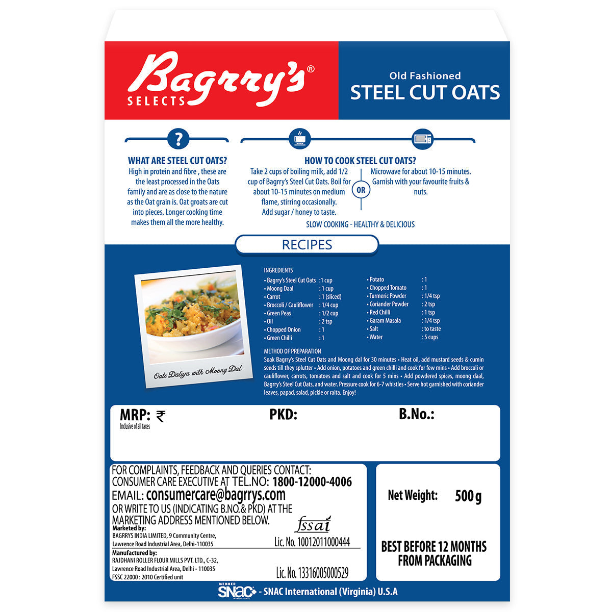 Bagrry's Steel Cut Oats - 500 gms