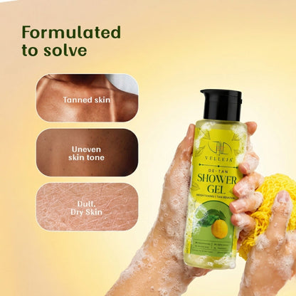 Velleja Brightening De-Tan Body Cleanser with Niacinamide, Vitamin C & Alpha Arbutin