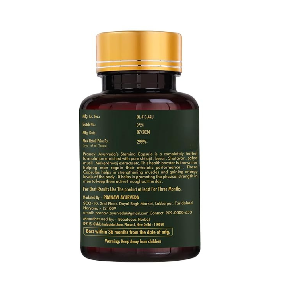 Pranavi Ayurveda Strength Stamina and Immunity Booster Capsules for Men | 30 Caps