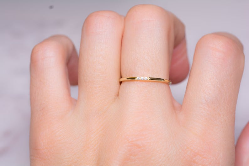 Cubic Zirconia Sterling Silver Ring Simple Diamond Thin Ring