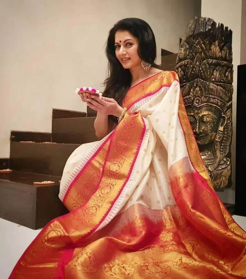 Classic Banarasi Soft Silk Saree With Blouse For Women's