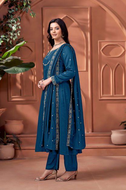 Anaita Blue Anarkali Readymade Suit with Embroidery Work