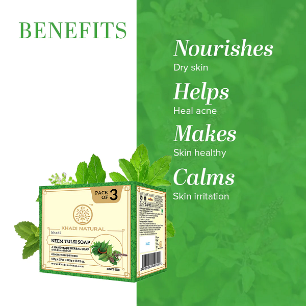 Khadi Natural Neem Tulsi Soap (Pack of 3) (375 g)