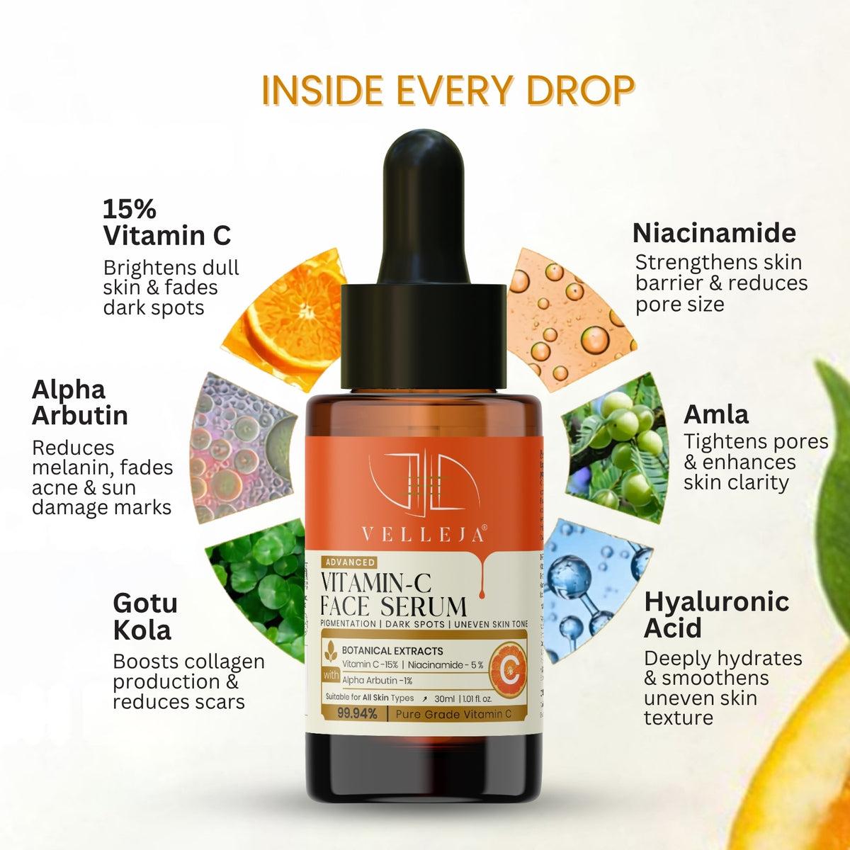 Velleja 15% Vitamin C Brightening Serum | Advanced Dark Spot & Pigmentation Corrector