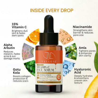 Velleja 15% Vitamin C Brightening Serum | Advanced Dark Spot & Pigmentation Corrector