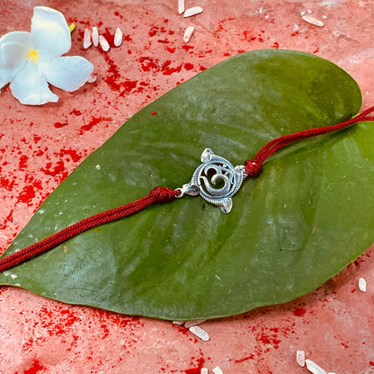 trueBrowns 925 Sterling Silver Textured Om Thread Rakhi