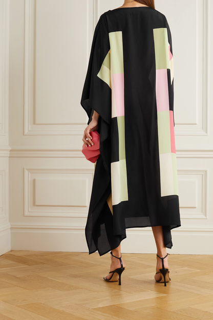 Black Soft Silk Crepe Kaftan, Caftan For Women's